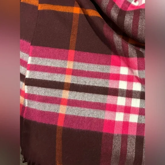 V. FRAAS Red Pink Brown Plaid Scarf Winter Wrap OS - Picture 4 of 4